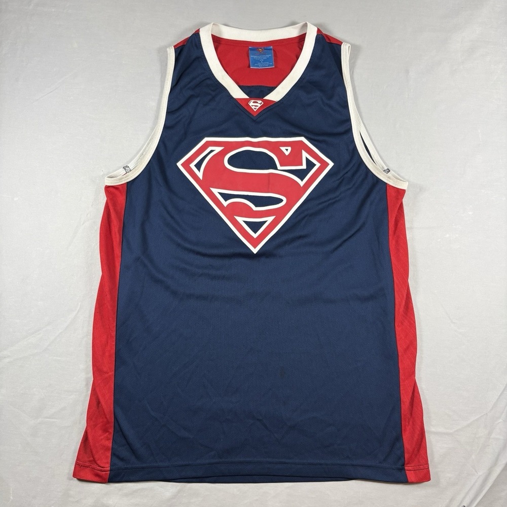 DC Comics Superman #00 Basketball Jersey Tank Mens M Blue Red Mesh Athletic 2016